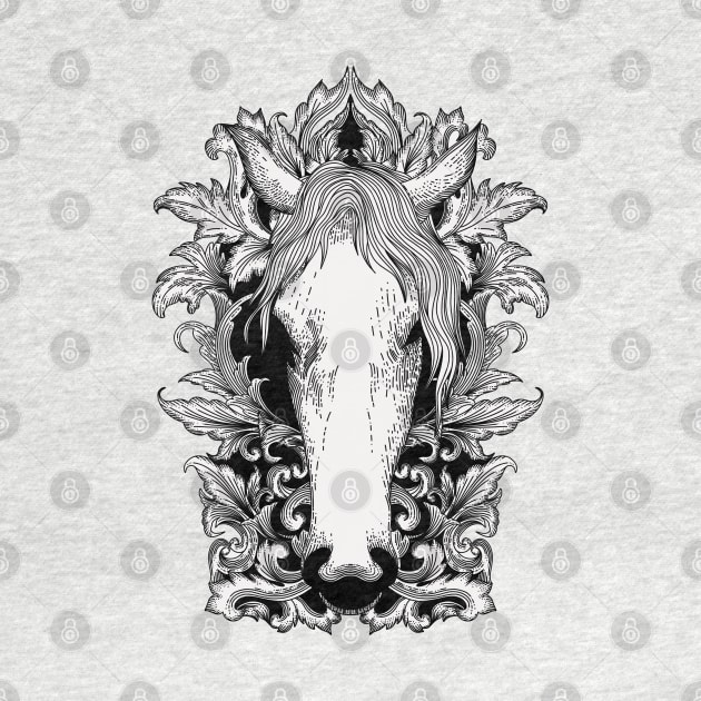 White Horse In Floral Victorian (Black) by mybeautypets